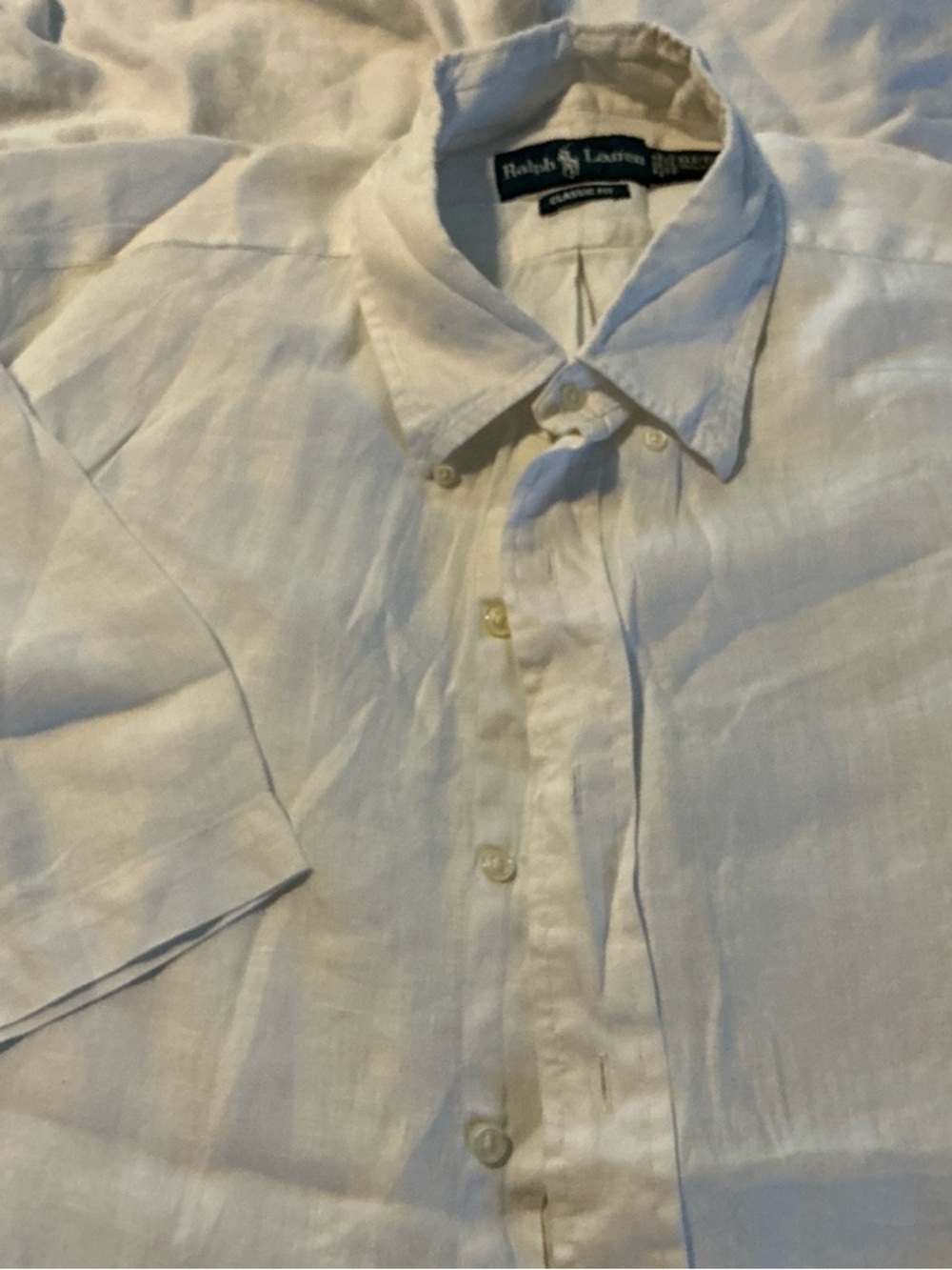 Ralph Lauren White Linen Short-Sleeve Button-Down Shirt
